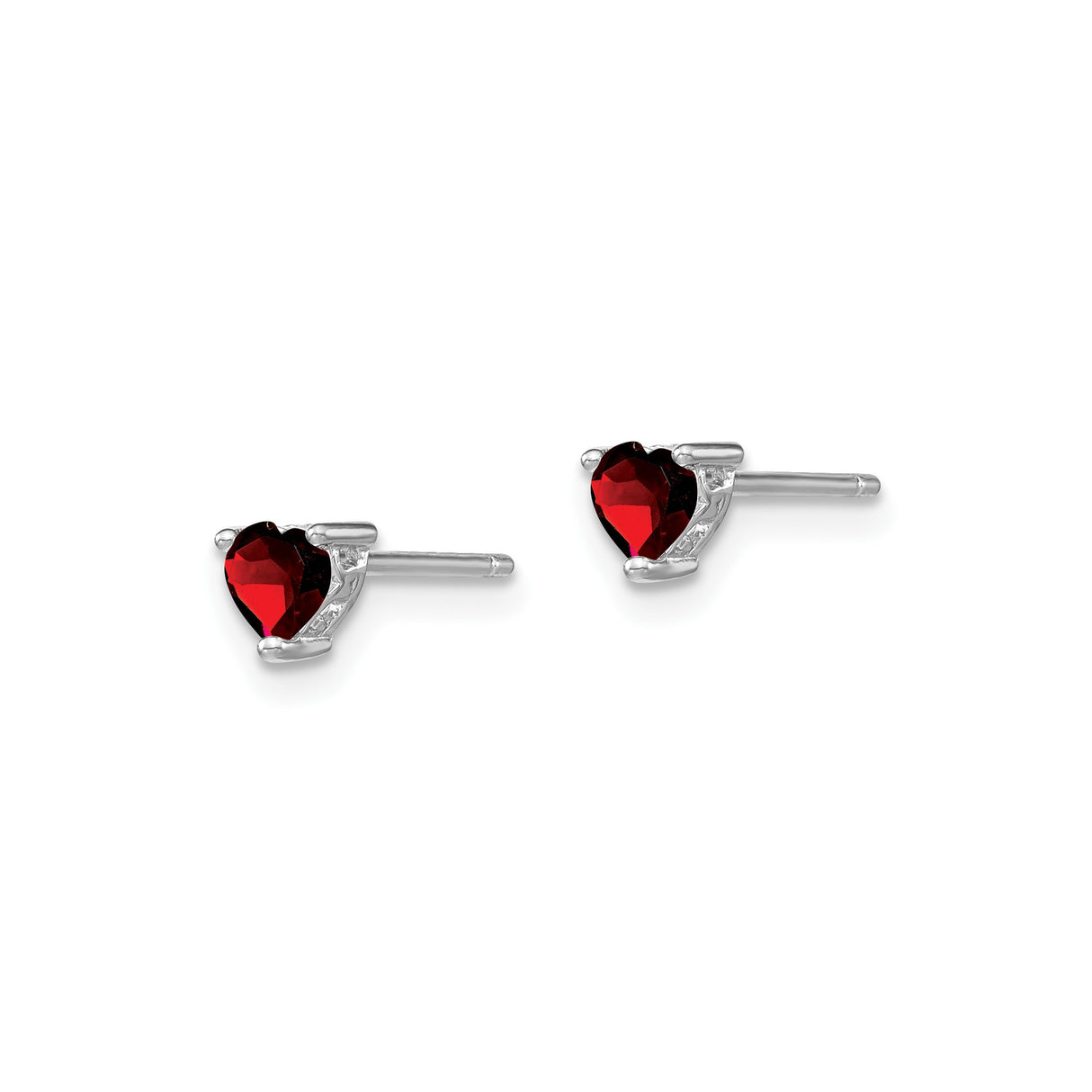 Sterling Silver Heart Stud Earrings with Garnet Gemstone, Romantic Design for Women