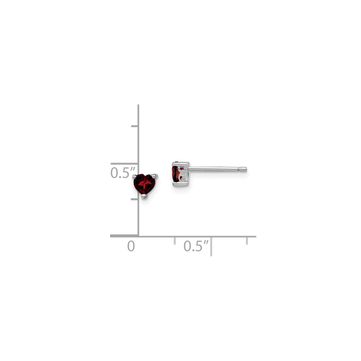 Sterling Silver Heart Stud Earrings with Garnet Gemstone, Romantic Design for Women