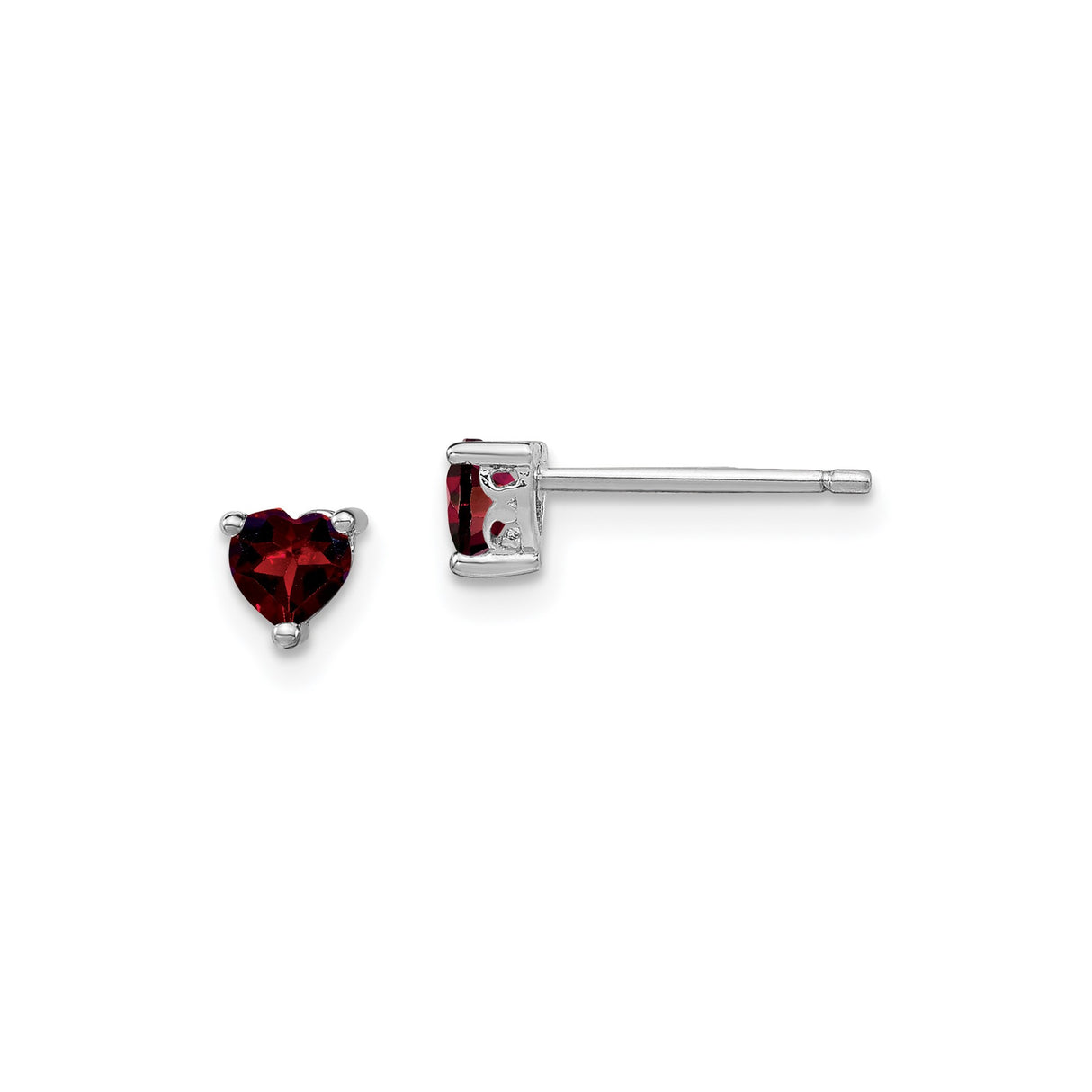 Sterling Silver Heart Stud Earrings with Garnet Gemstone, Romantic Design for Women
