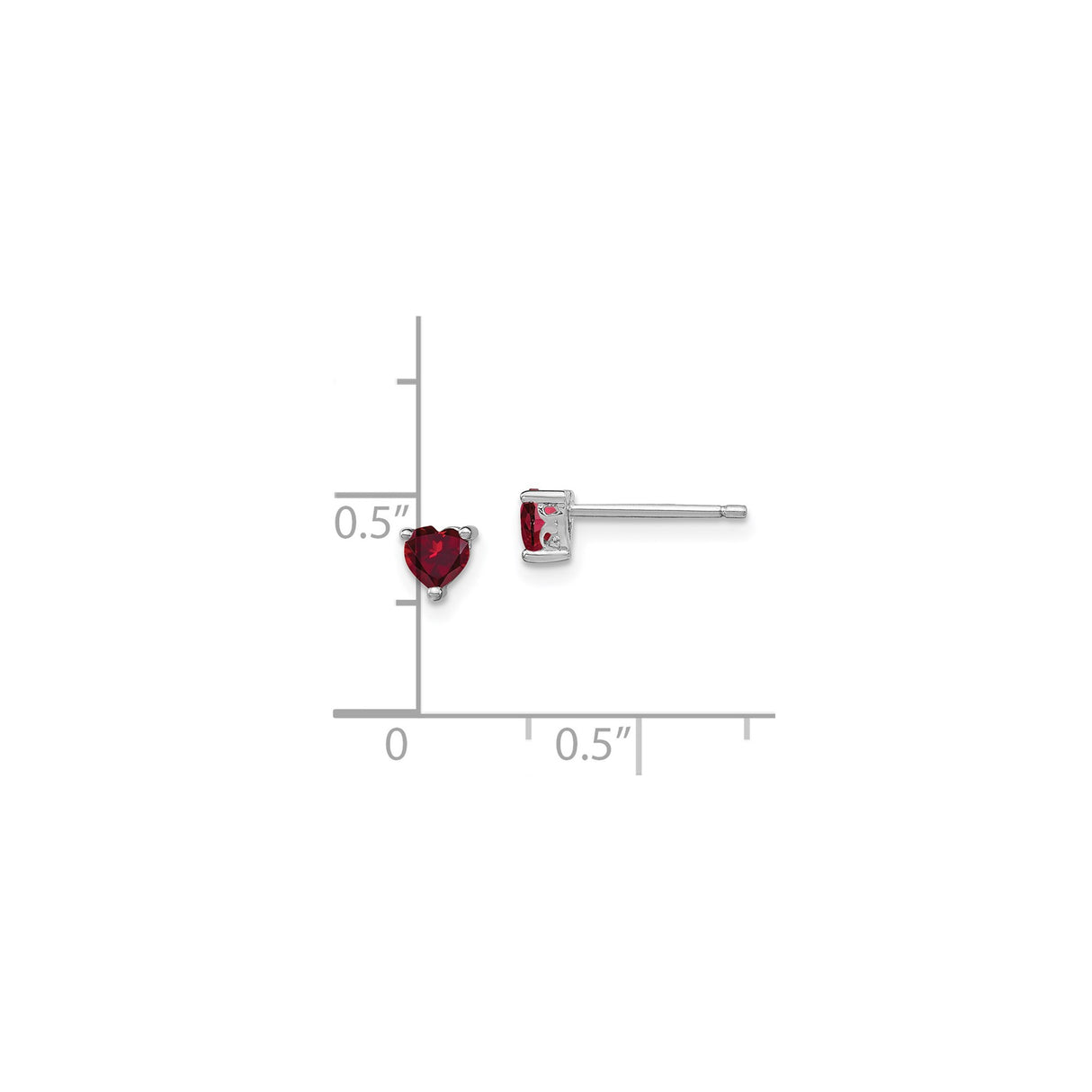 Sterling Silver Heart Stud Earrings with Created Ruby, Romantic Polished Design for Women