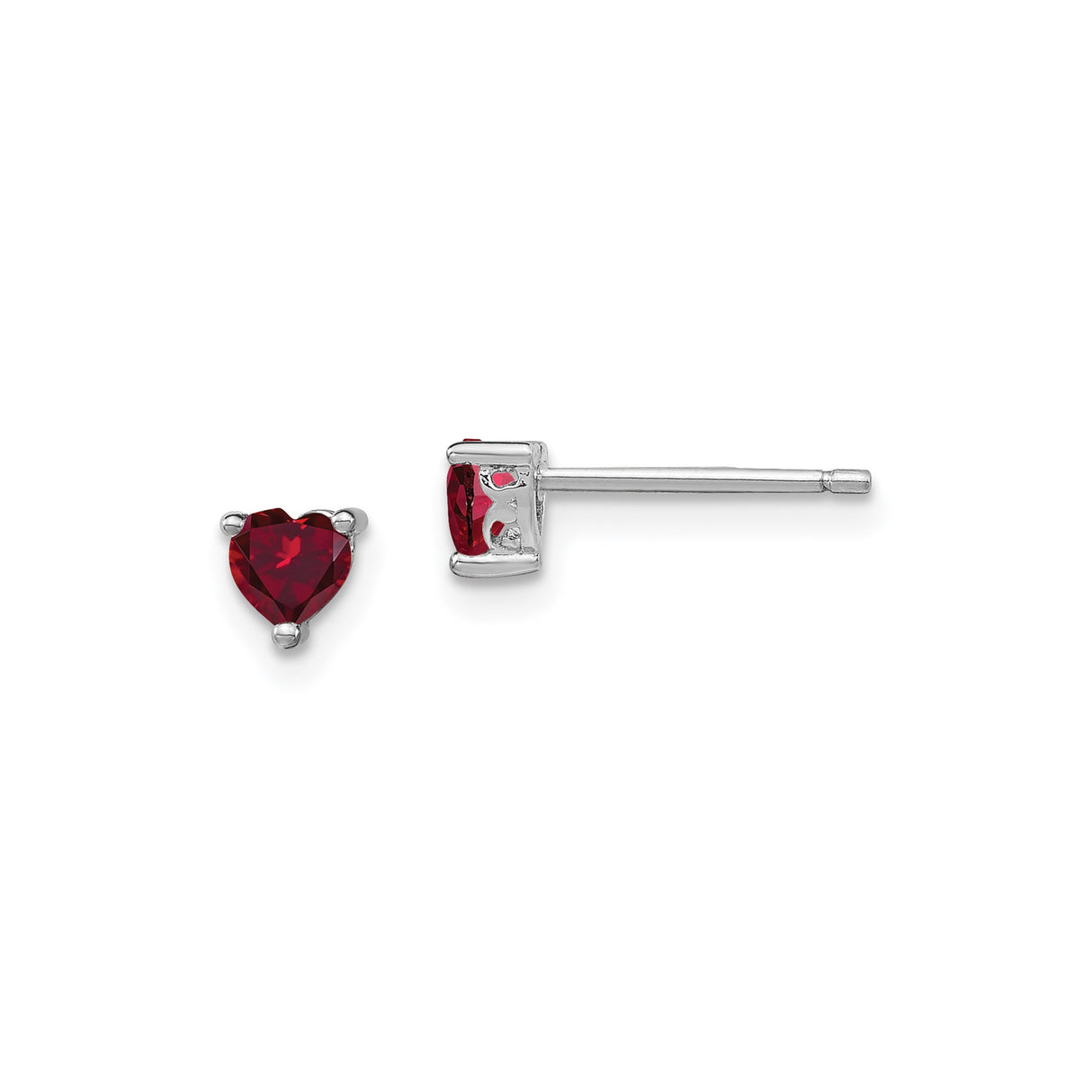 Sterling Silver Heart Stud Earrings with Created Ruby, Romantic Polished Design for Women