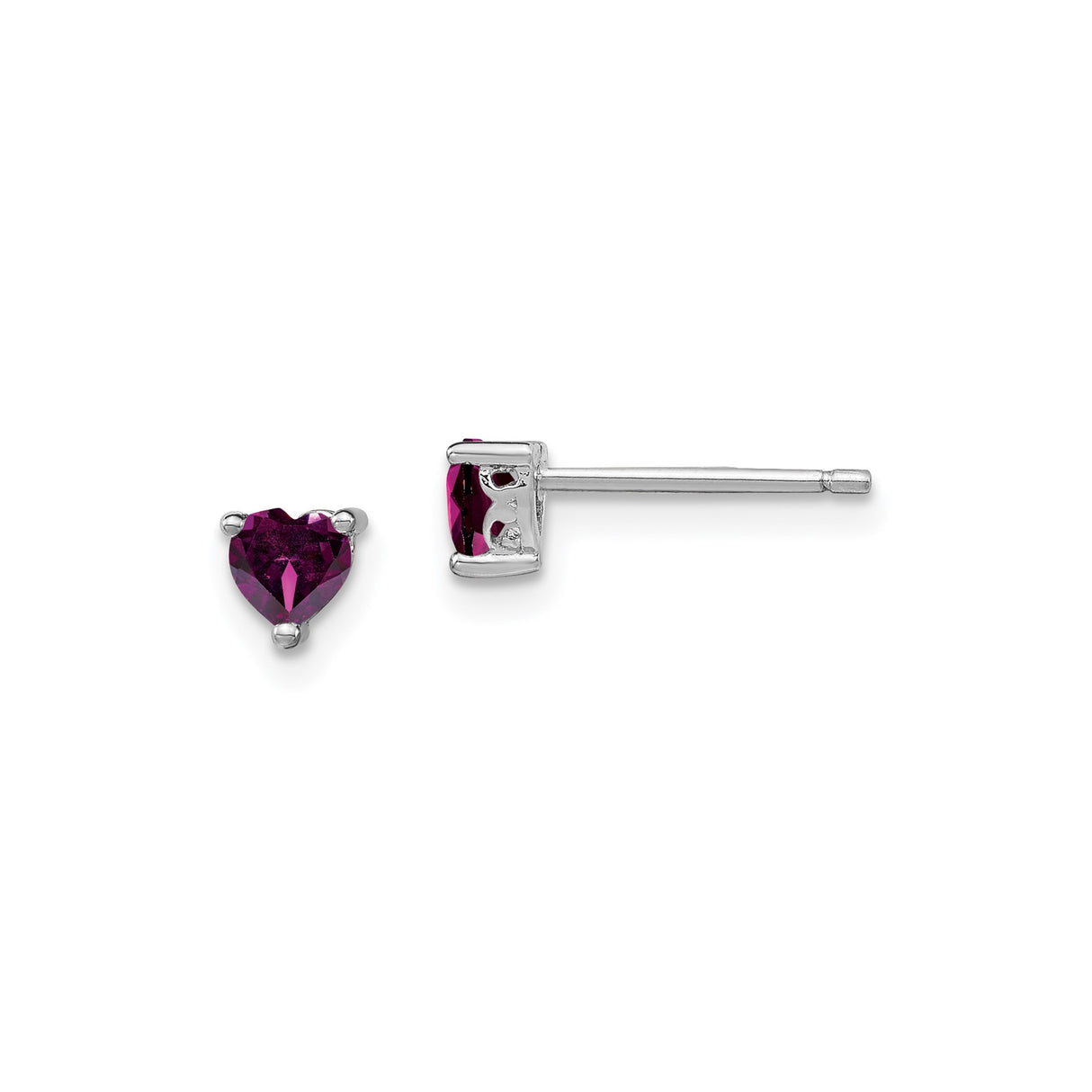 Sterling Silver Heart Stud Earrings with Rhodolite Garnet, Romantic Classic Style for Women