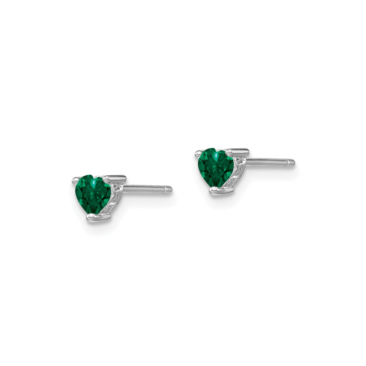 Sterling Silver Heart Stud Earrings with Created Emerald, Romantic Fine Jewelry for Women