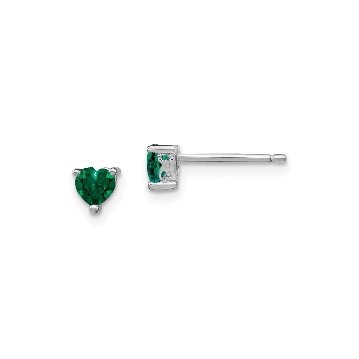 Sterling Silver Heart Stud Earrings with Created Emerald, Romantic Fine Jewelry for Women