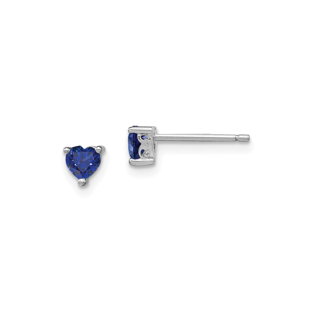 Sterling Silver Heart Stud Earrings with Created Sapphire Accent