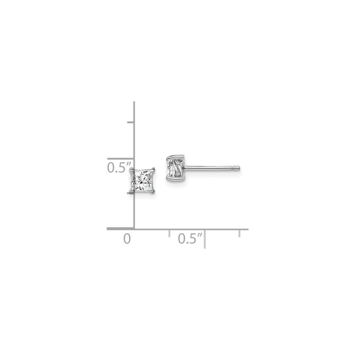 Sterling Silver Stud Earrings with White Topaz, Square Princess Cut, Minimalist Four-Prong Design