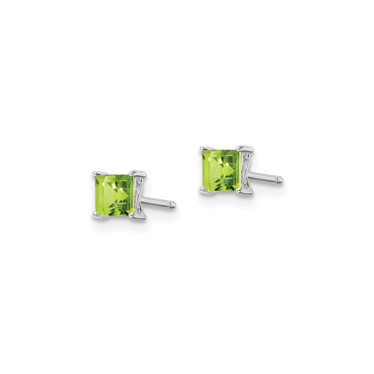 Sterling Silver Stud Earrings with 4mm Princess Cut Peridot, Simple Minimalist Design for Women