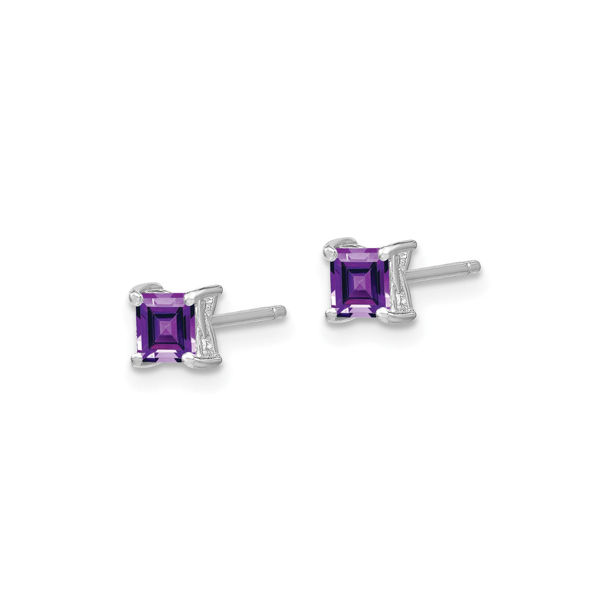 Sterling Silver Stud Earrings with Square Cut Amethyst, Classic Style for Women