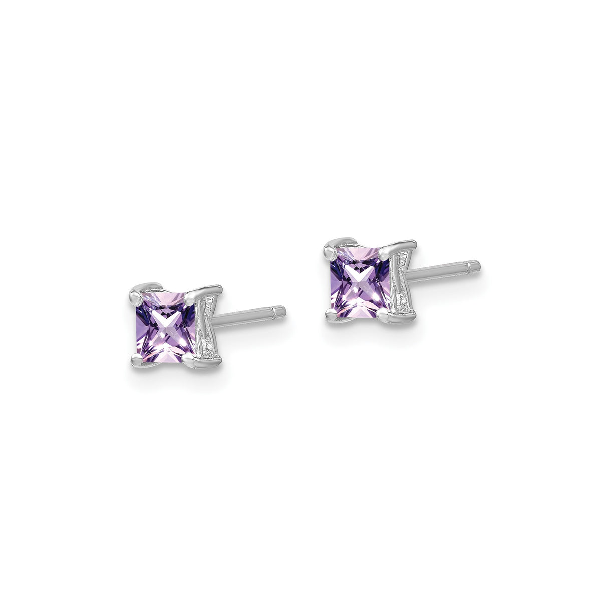 Sterling Silver Stud Earrings with 4mm Princess Cut Rhodolite Garnet, Minimalist Style