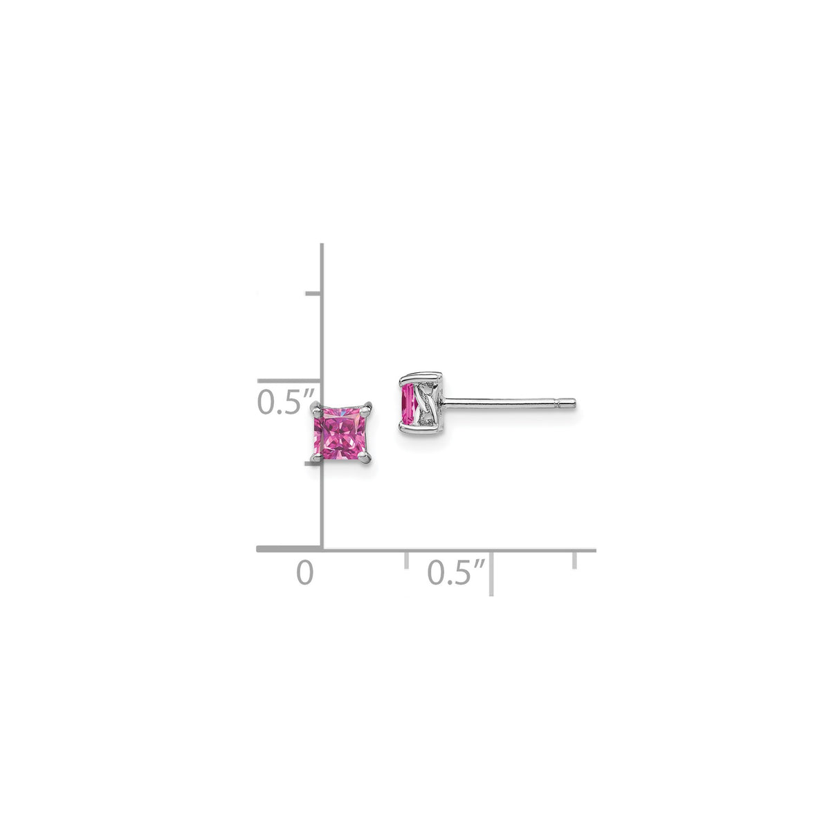 Sterling Silver Stud Earrings with Princess Cut Created Pink Sapphire, Dainty Minimalist Style