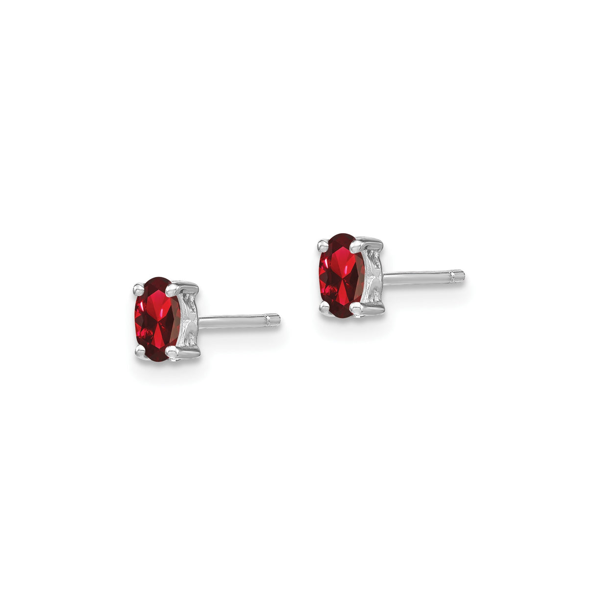 Sterling Silver Stud Earrings with Oval Garnet in Four Prong Setting, Minimalist Jewelry for Women