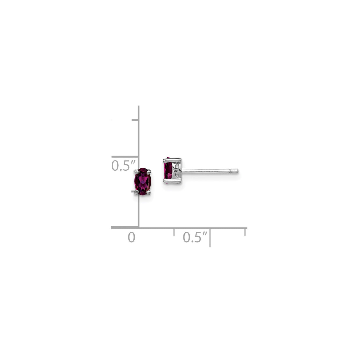 Sterling Silver Stud Earrings with Rhodolite Garnet, Oval Cut, Four Prong Setting, Minimalist Style