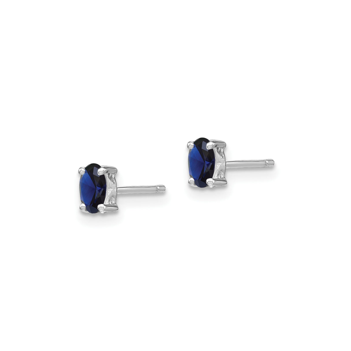 Sterling Silver Stud Earrings with Oval Cut Created Sapphire, Minimalist Style for Women