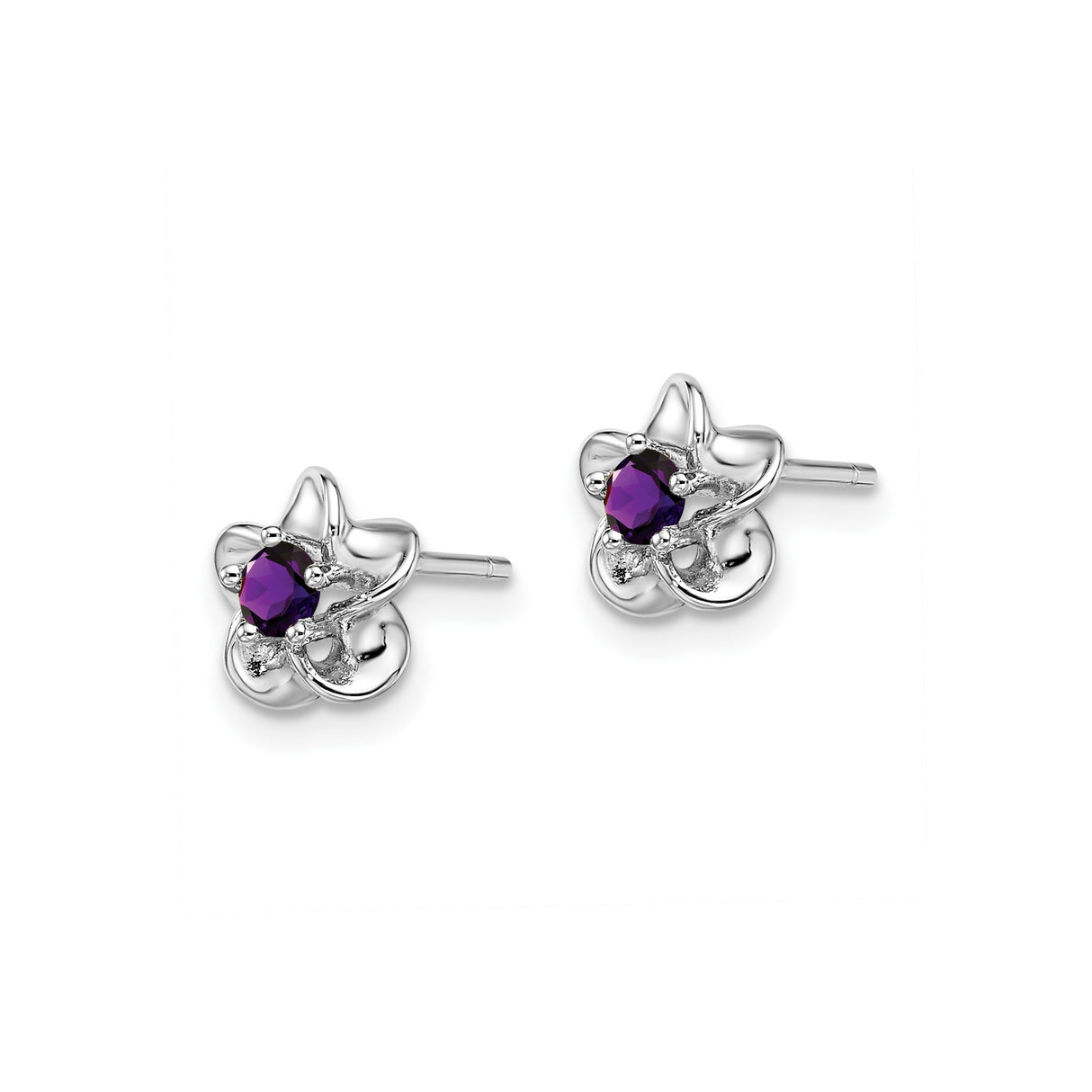 Sterling Silver Floral Stud Earrings with Amethyst, Twisted Open Petal Design for Women