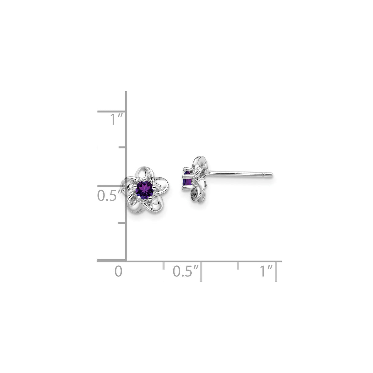 Sterling Silver Floral Stud Earrings with Amethyst, Twisted Open Petal Design for Women