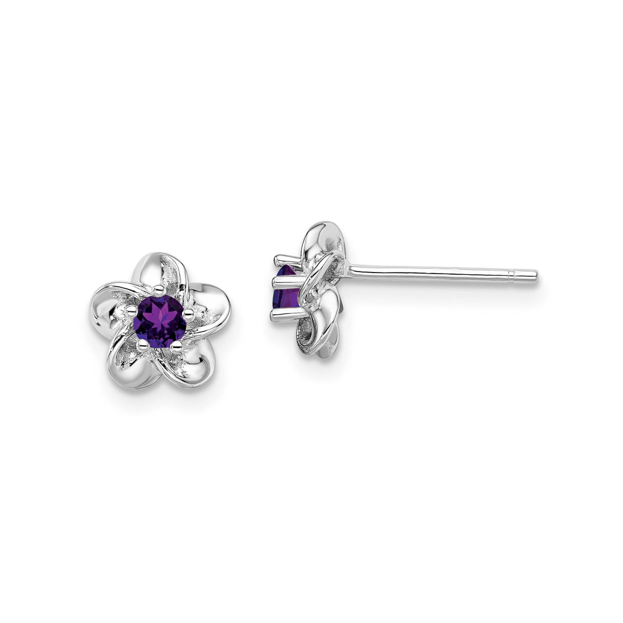 Sterling Silver Floral Stud Earrings with Amethyst, Twisted Open Petal Design for Women