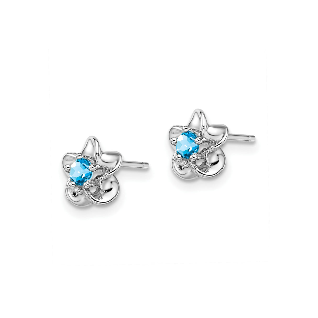 Sterling Silver Stud Earrings with Swiss Blue Topaz, Floral Design for Women