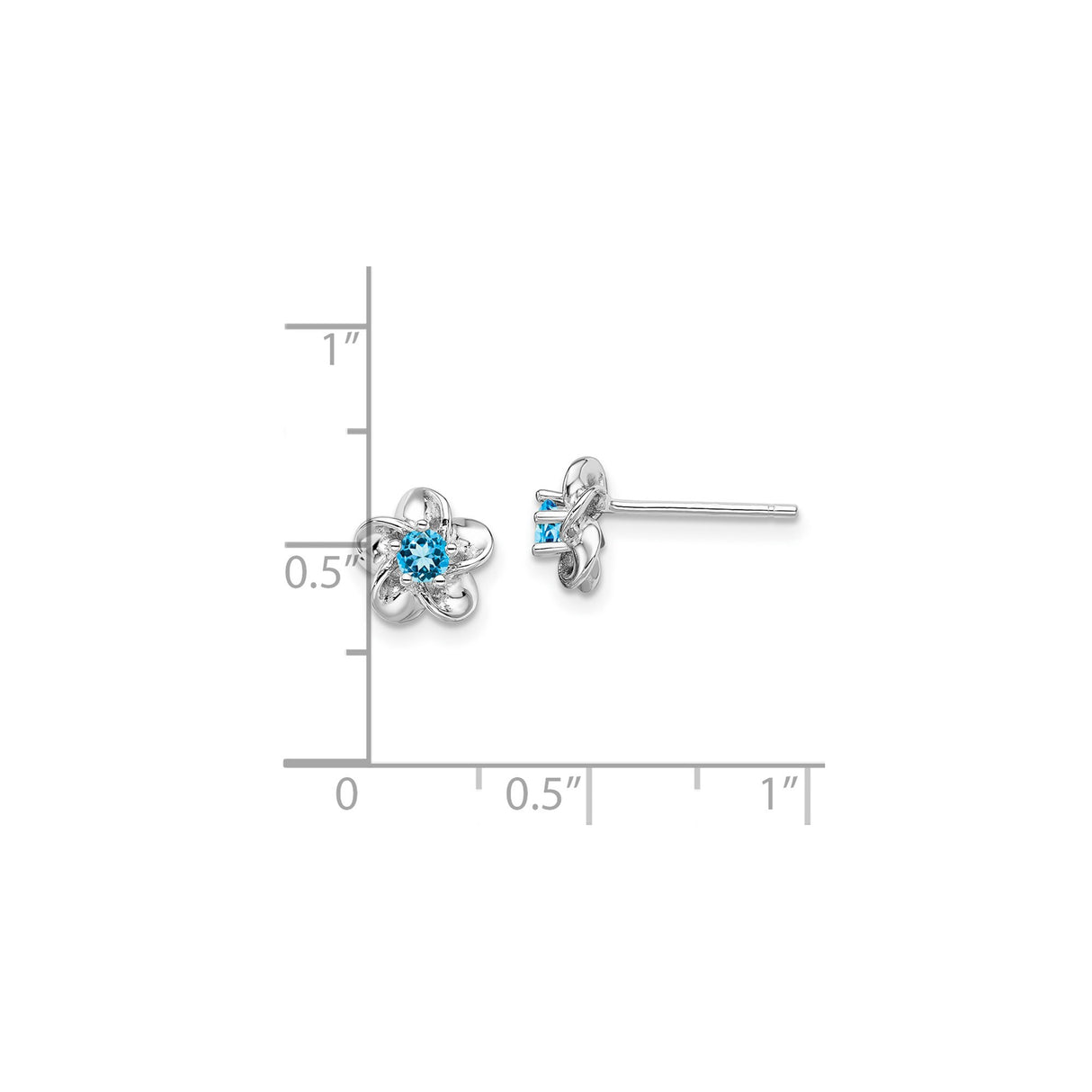 Sterling Silver Stud Earrings with Swiss Blue Topaz, Floral Design for Women