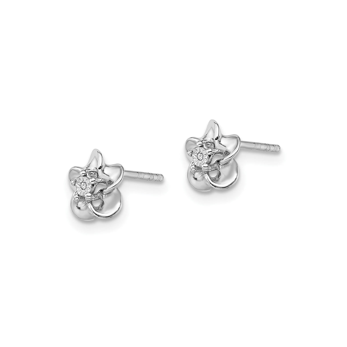 Sterling Silver Flower Stud Earrings with Diamond Center, Five Petal Floral Design for Women