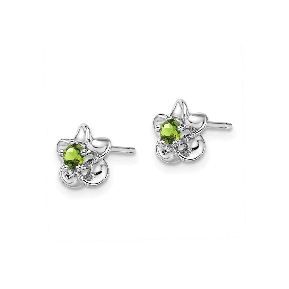 Sterling Silver Flower Stud Earrings with Peridot Center, Nature-Inspired Design for Women