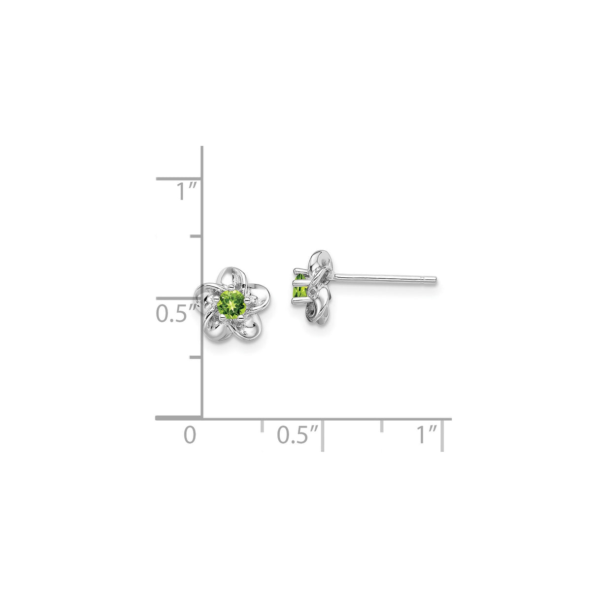 Sterling Silver Flower Stud Earrings with Peridot Center, Nature-Inspired Design for Women