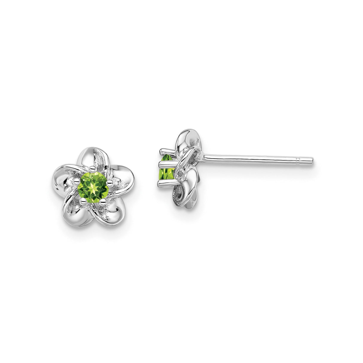 Sterling Silver Flower Stud Earrings with Peridot Center, Nature-Inspired Design for Women