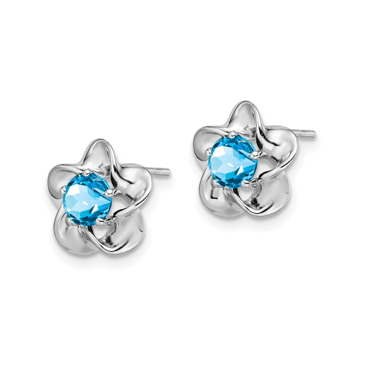 Sterling Silver Floral Stud Earrings with Swiss Blue Topaz Gemstone