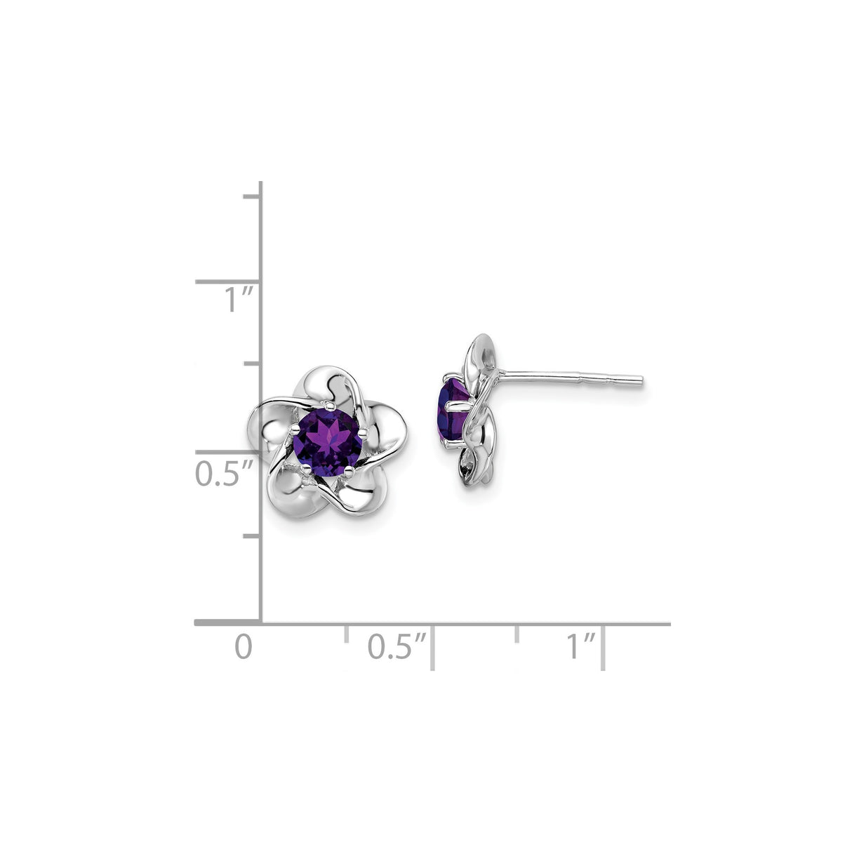 Sterling Silver Flower Stud Earrings with Amethyst Gemstone and Petal Design for Women