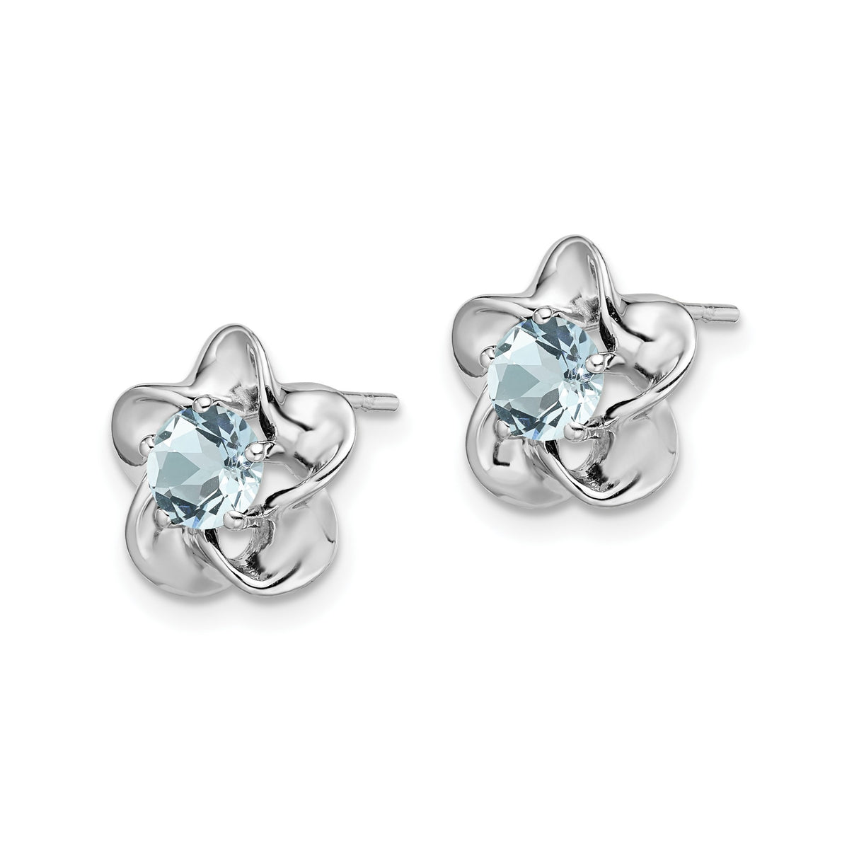 Sterling Silver Flower Stud Earrings with Aquamarine Center, Dainty Feminine Design