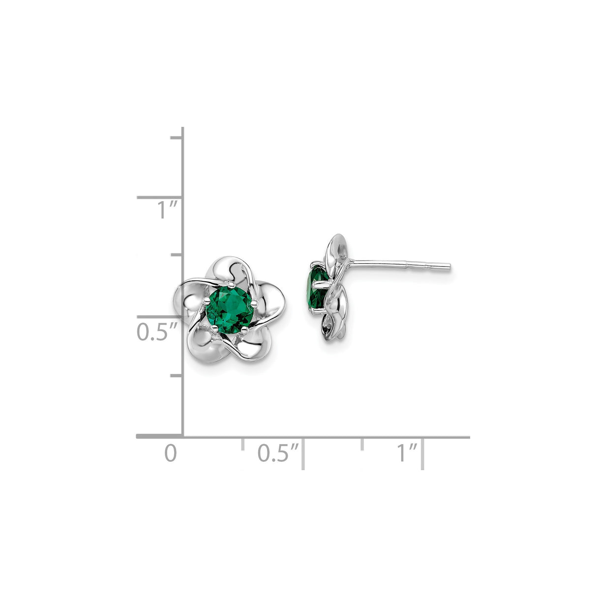 Sterling Silver Celtic Stud Earrings with Created Emerald and Floral Knot Design