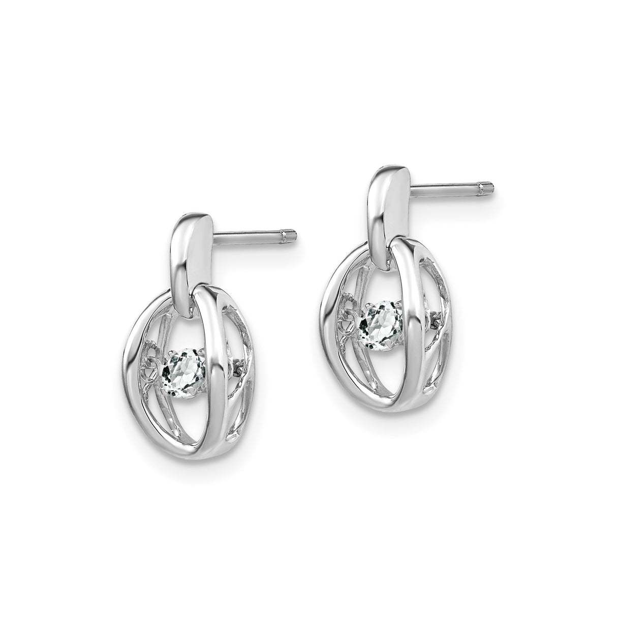 Sterling Silver Oval Drop Stud Earrings with Cubic Zirconia Center, Modern Minimalist Style