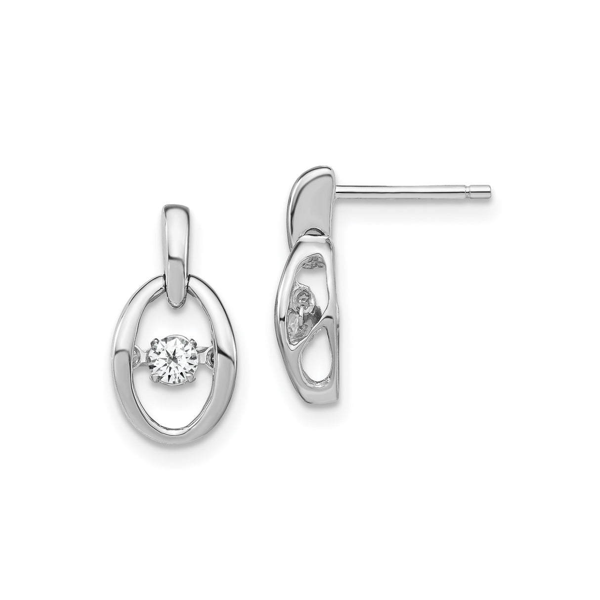 Sterling Silver Oval Drop Stud Earrings with Cubic Zirconia Center, Modern Minimalist Style