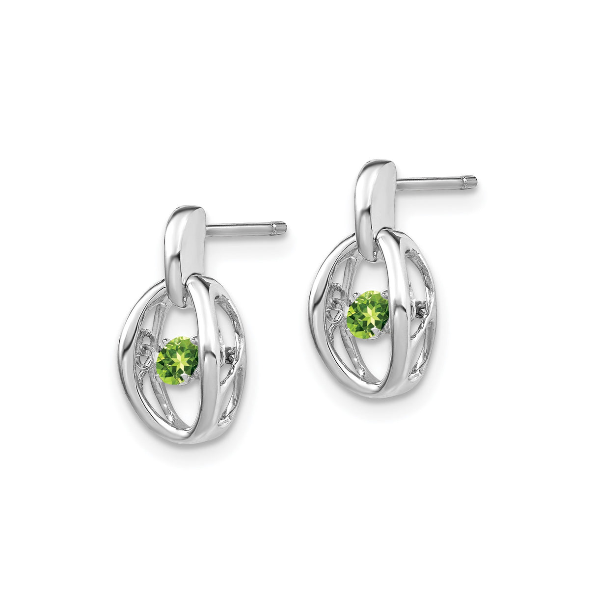 Sterling Silver Stud Earrings with Peridot, Open Oval Design, Minimalist Style