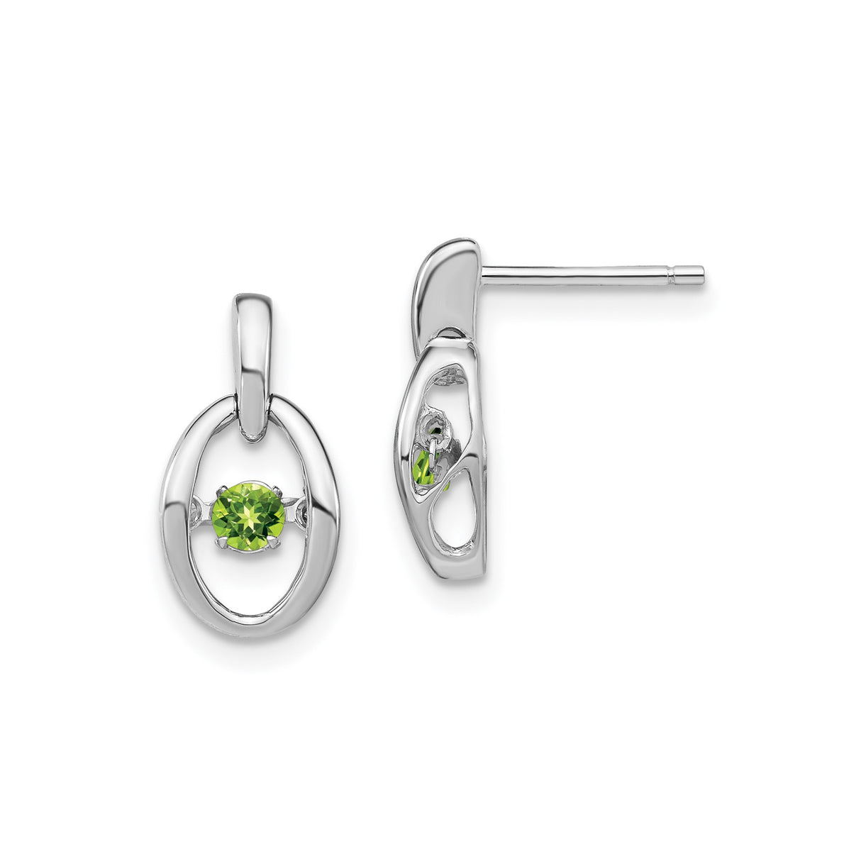 Sterling Silver Stud Earrings with Peridot, Open Oval Design, Minimalist Style