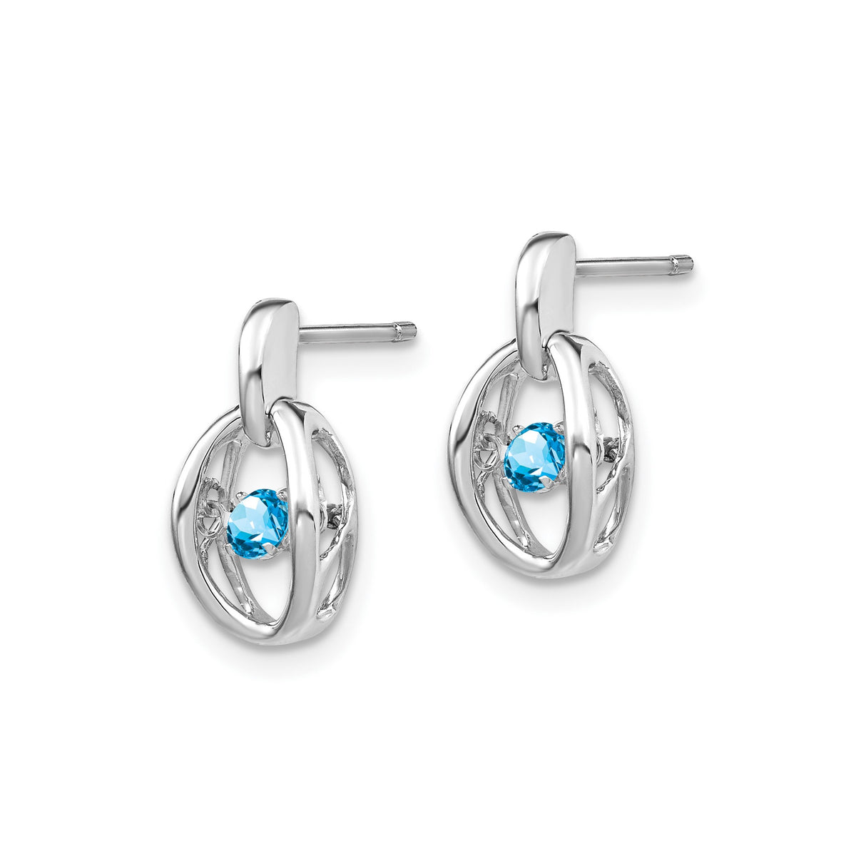 Sterling Silver Stud Earrings with Swiss Blue Topaz and Open Oval Design