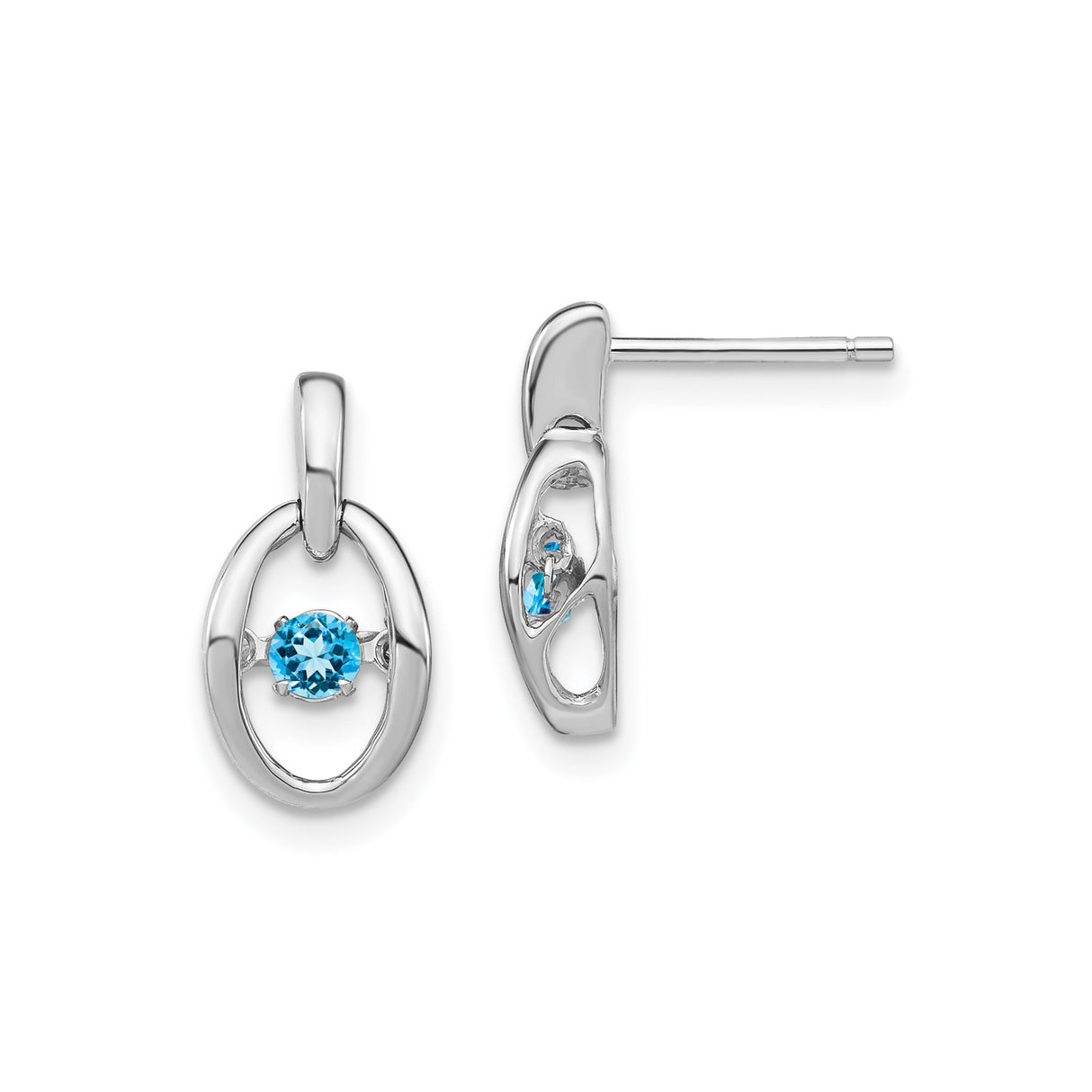 Sterling Silver Stud Earrings with Swiss Blue Topaz and Open Oval Design