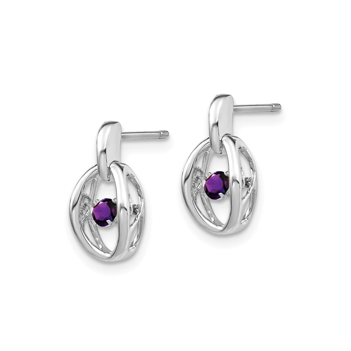 Sterling Silver Oval Stud Earrings with Amethyst Gemstone, Open Frame Minimalist Design