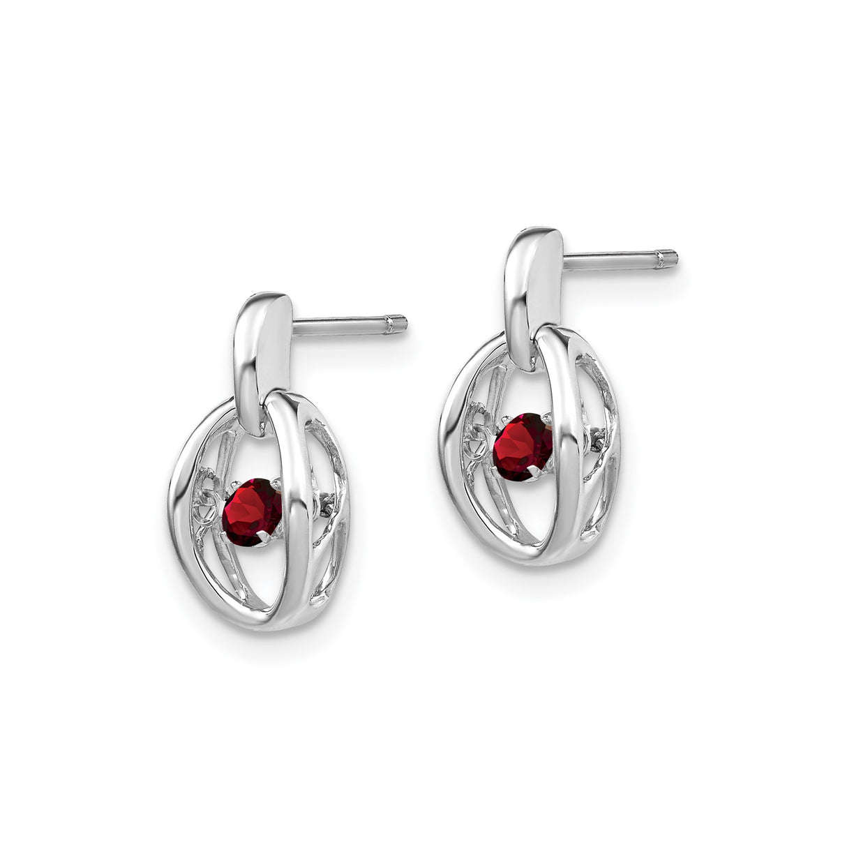 Sterling Silver Oval Earrings with Garnet, Modern Open Design Studs for Women