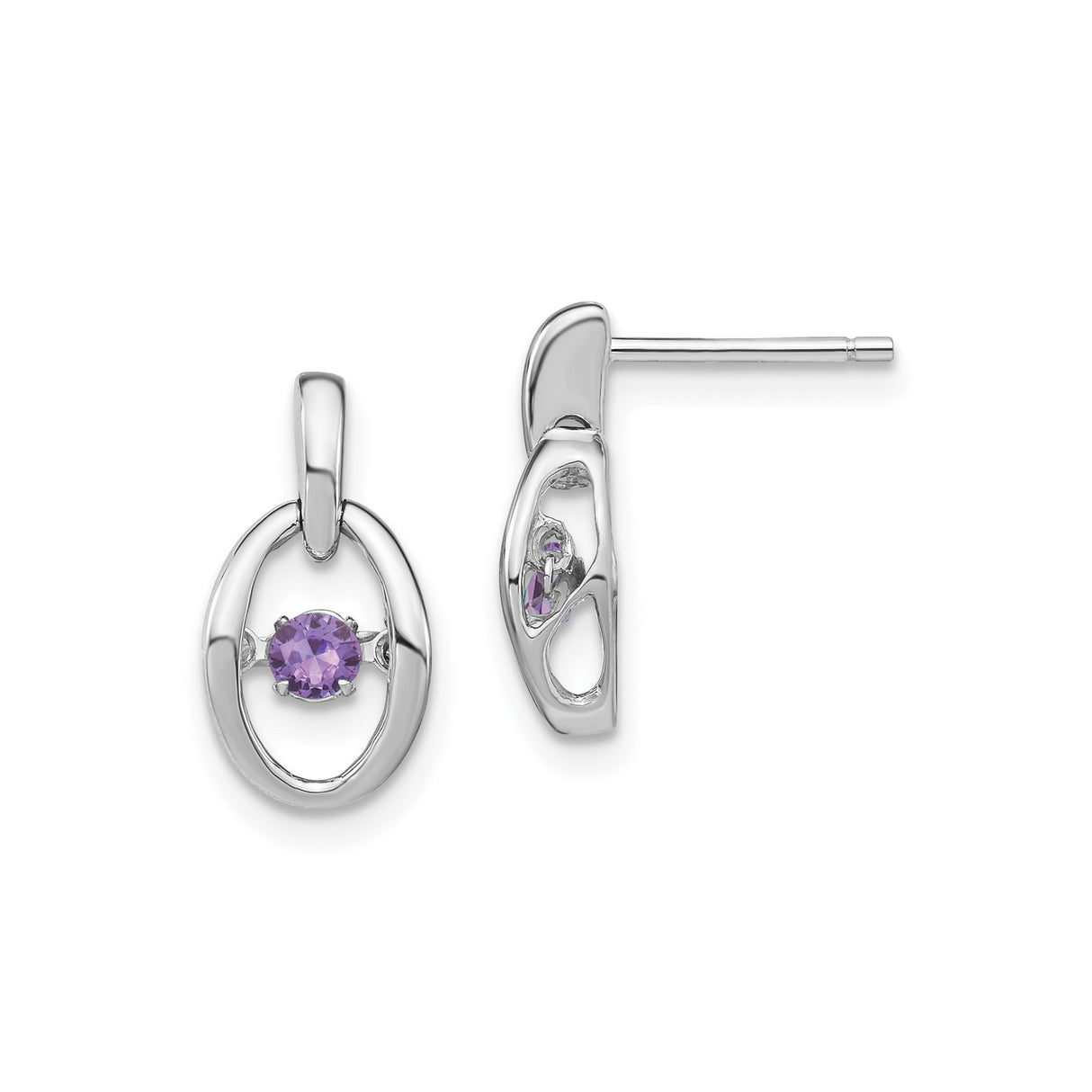 Sterling Silver Amethyst Stud Earrings, Oval with Open Design, Modern Minimalist Style