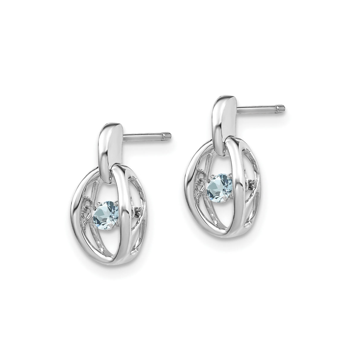 Sterling Silver Oval Dangle Stud Earrings with Aquamarine, Open-Frame Modern Style