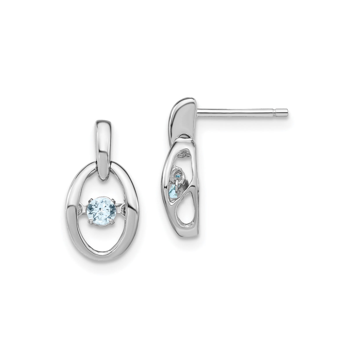 Sterling Silver Oval Dangle Stud Earrings with Aquamarine, Open-Frame Modern Style