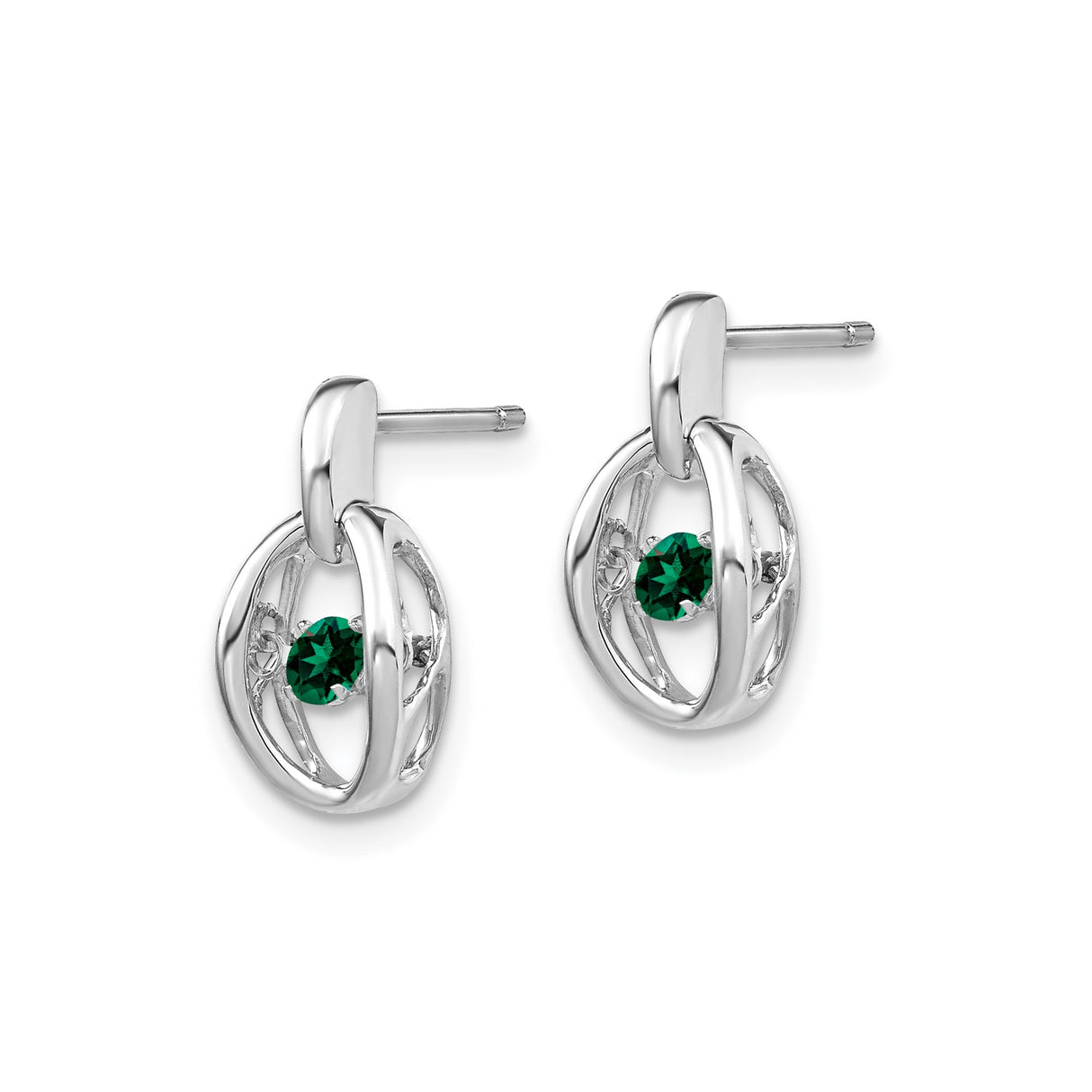 Sterling Silver Oval Stud Earrings with Emerald, Modern Minimalist Design for Women