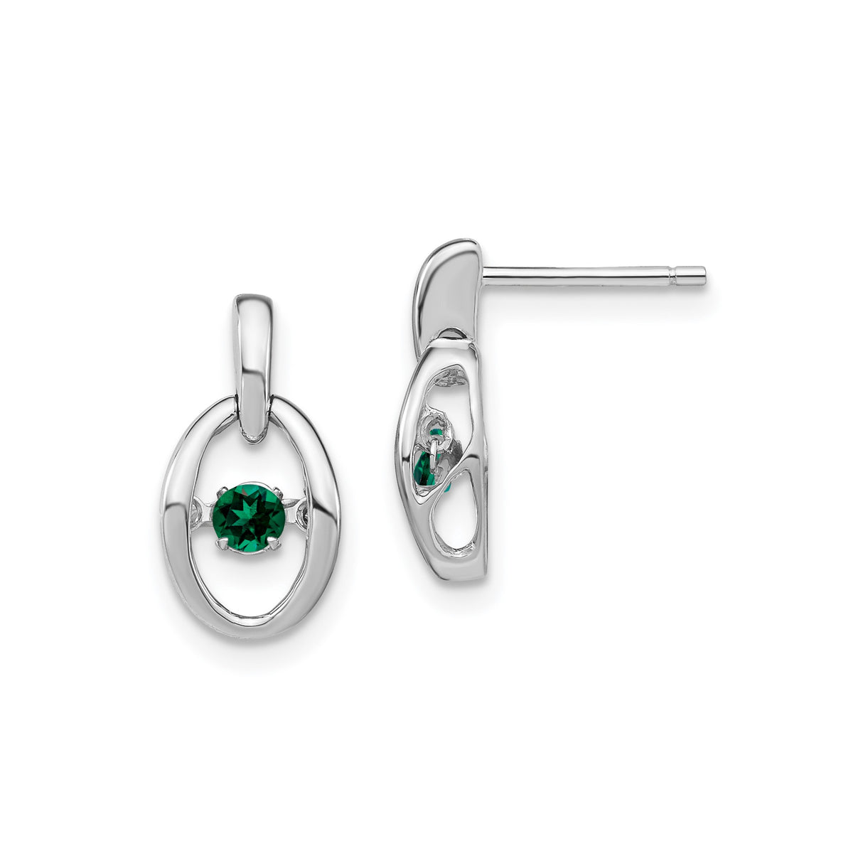 Sterling Silver Oval Stud Earrings with Emerald, Modern Minimalist Design for Women