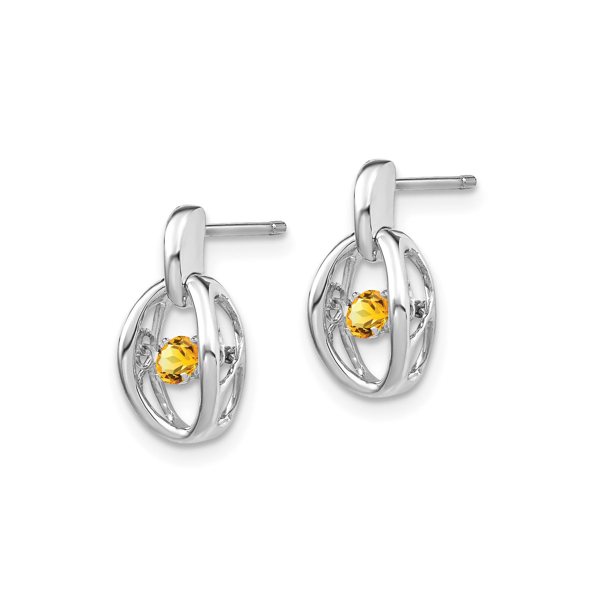 Sterling Silver Oval Stud Earrings with Citrine Gemstone Center, Lightweight Modern Design
