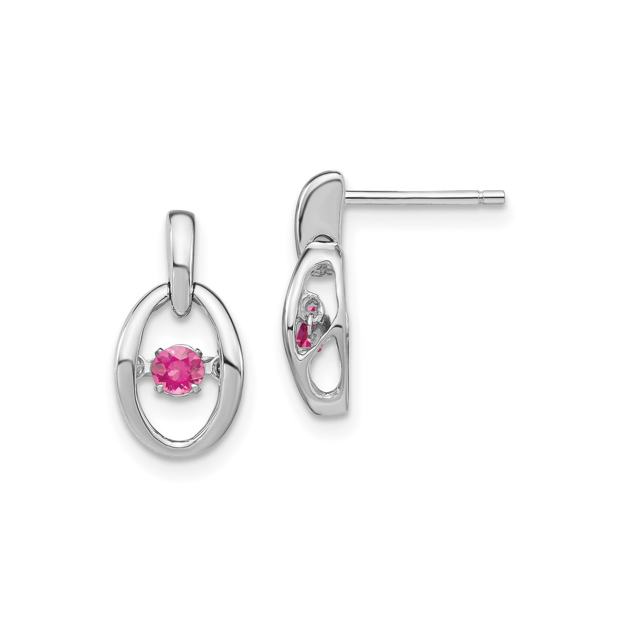 Sterling Silver Oval Stud Earrings with Vibrant Pink Cubic Zirconia in Open Frame Design