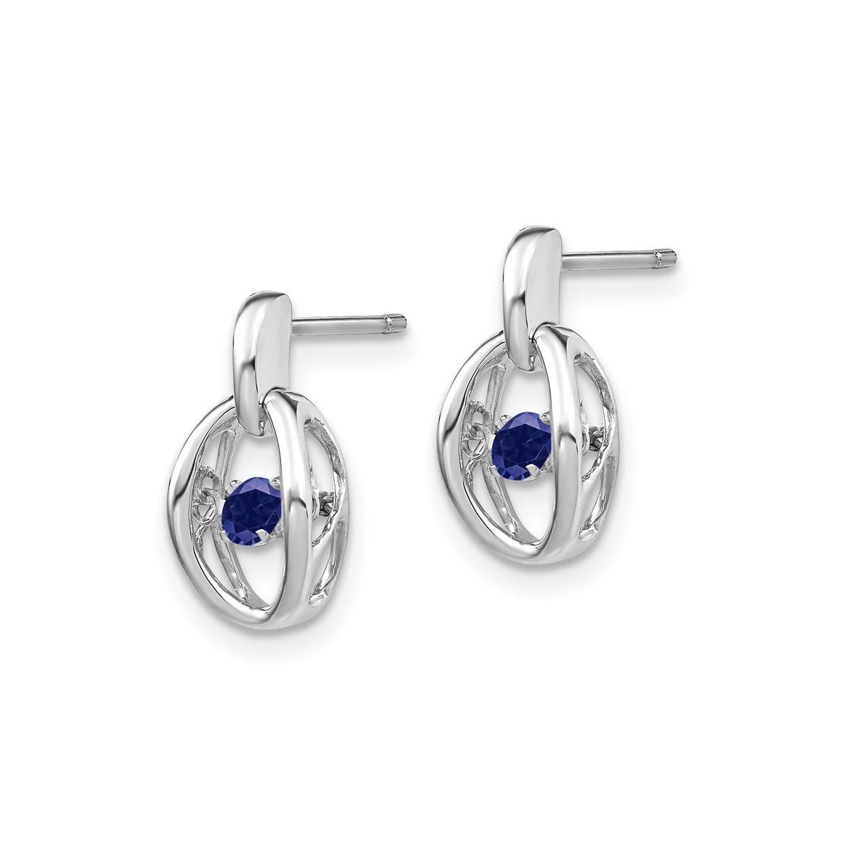 Sterling Silver Stud Earrings with Created Sapphire, Oval and Open Design