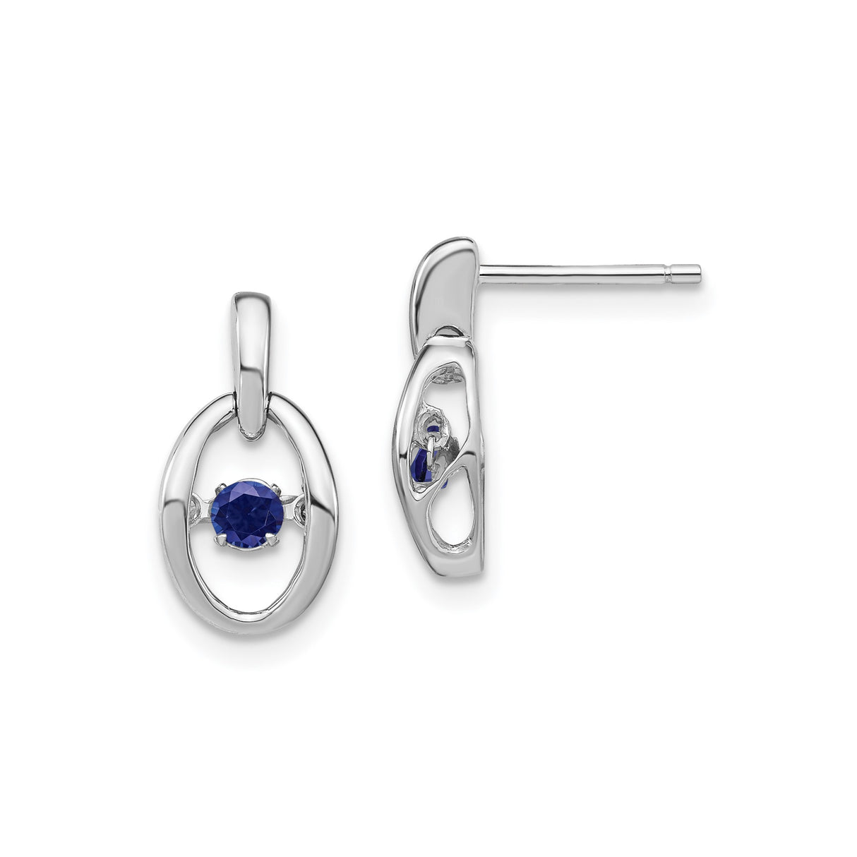 Sterling Silver Stud Earrings with Created Sapphire, Oval and Open Design