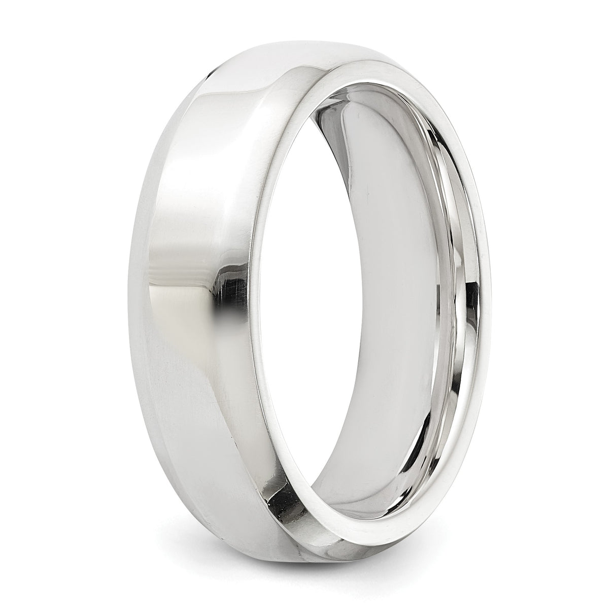 Sterling Silver Beveled Edge, Comfort Fit wedding band ring detail view