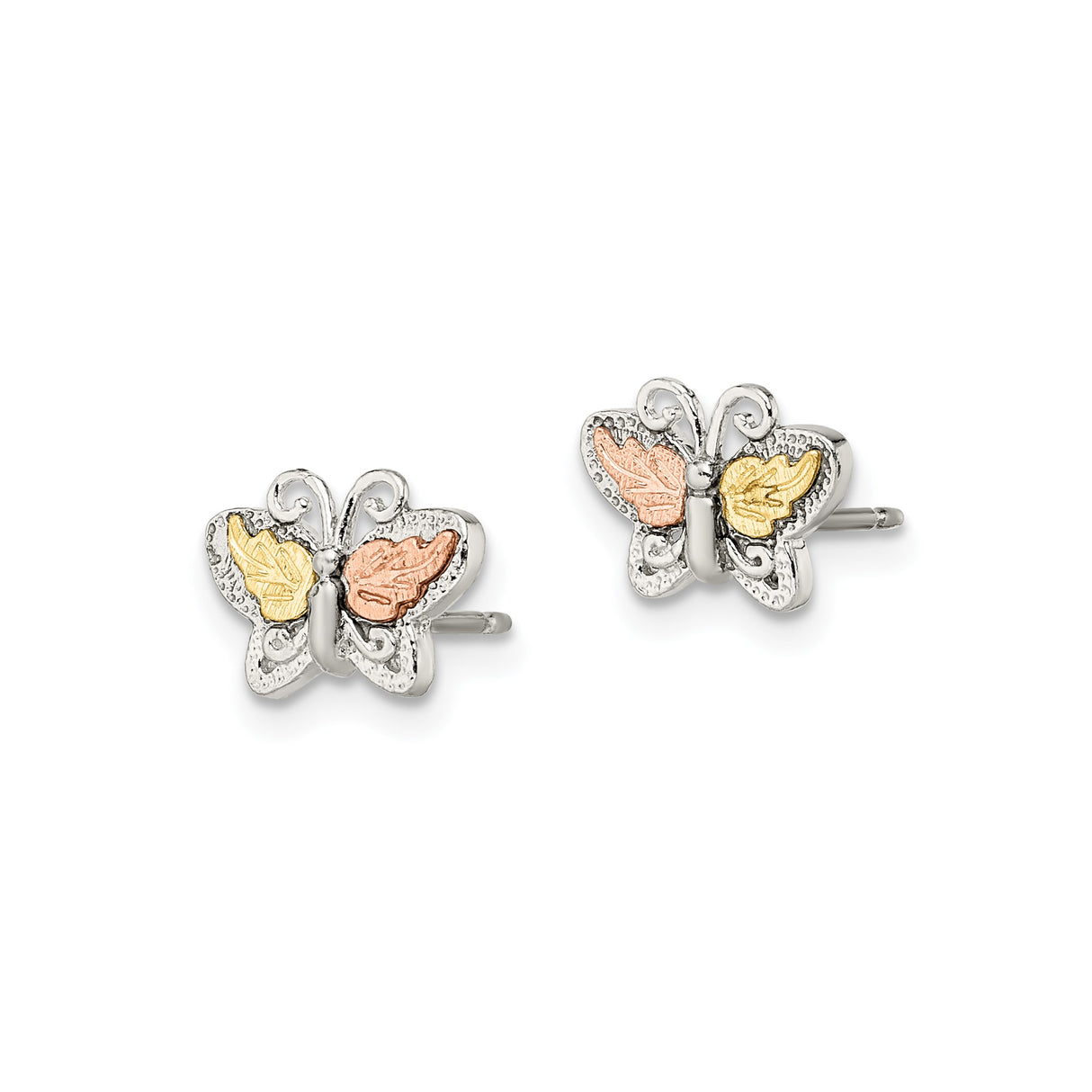Sterling Silver Butterfly Stud Earrings with Tri Color Leaf Design for Women