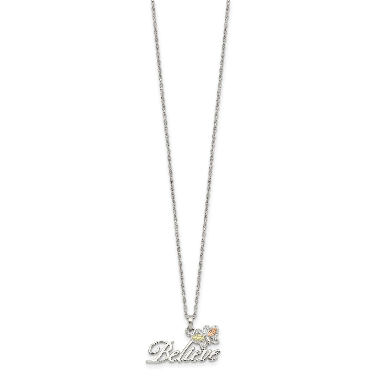 12K Butterfly Believe Necklace Charm Pendant in Real 925 Sterling Silver